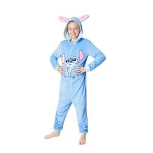Disney Kid's 11-12 Blue Pink Lilo and Stitch Themed Long Sleeve Zip Up Onesie